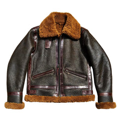 Brown B3 Aviator Genuine Sheepskin Leather Jacket: Embrace Winter with Military-Inspired Elegance