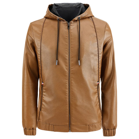 Men's Hooded Genuine Sheepskin Biker Jacket: Retro Café Racer Style