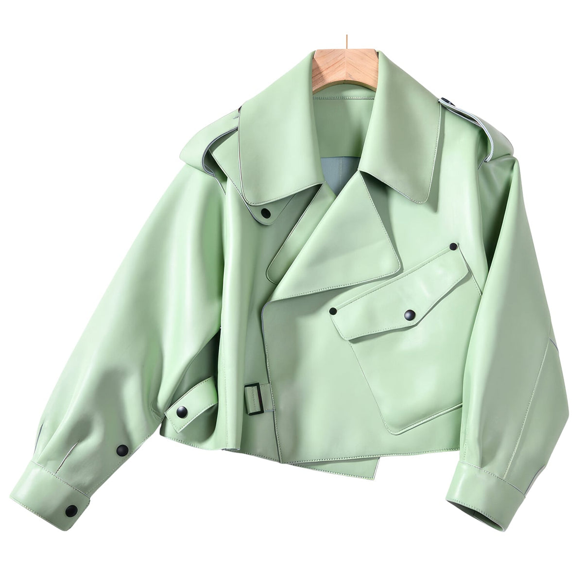 Women's Pastel Green Sheepskin Biker Jacket – High Street Fashion for Autumn & Spring