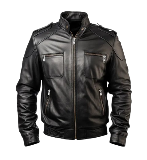 "Men's Black Genuine Leather Biker Jacket with Classic Moto Design"