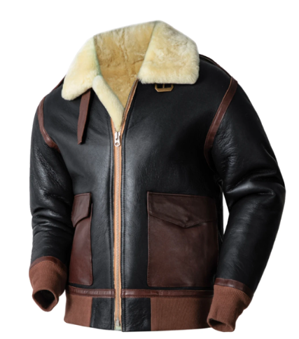 Men's Military Style Black Winter Shearling Jacket