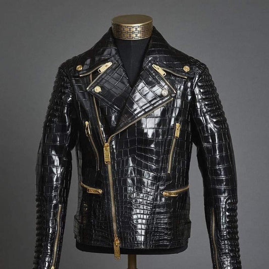 men's textured black leather jacket