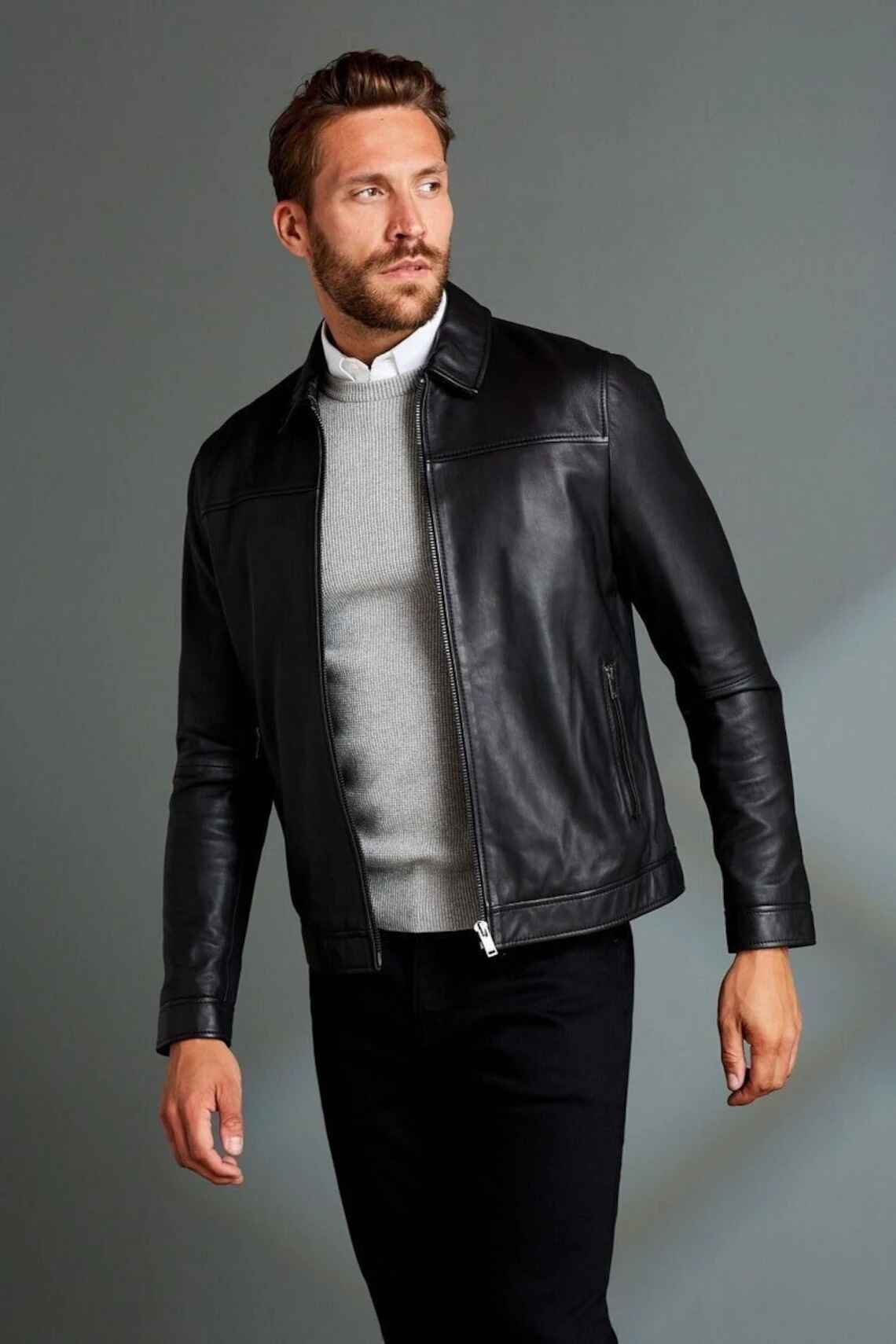 Men's Black Leather Racer Jacket