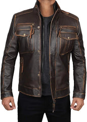 Men's Handmade Brown Biker Leather Motorcycle Jacket