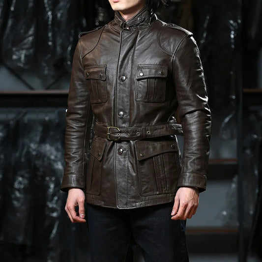 Men's Top Quality Genuine Cow Leather Slim Classic Jacket Coat