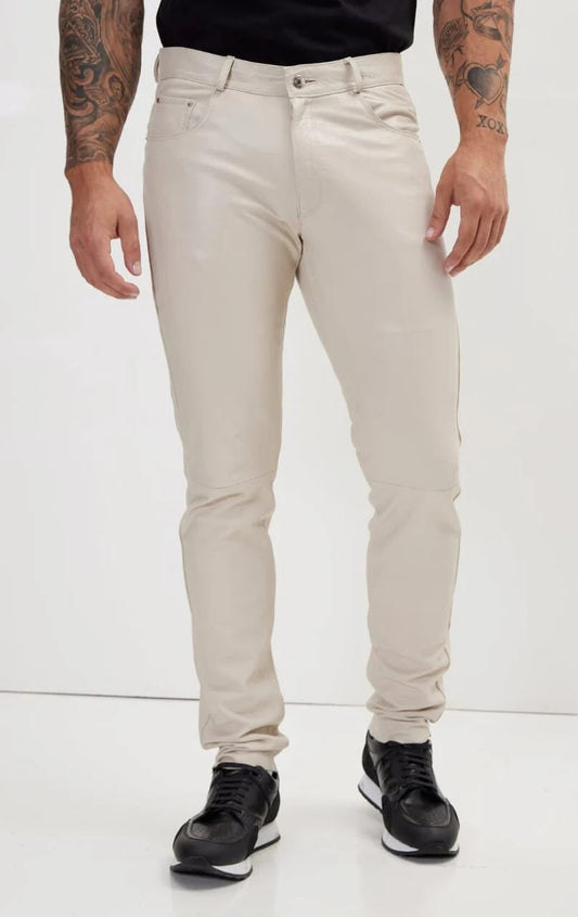 Men's Slim-Fit Classic Zipper Jeans - Genuine Lambskin Leather Pants