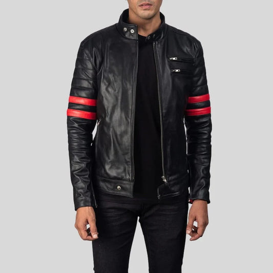 Men's Black and Red Slim Fit Motorcycle Biker Leather Jacket