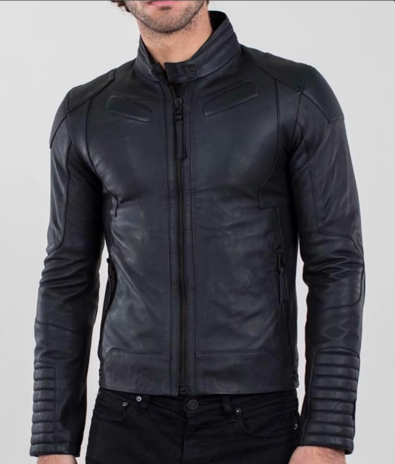 Handmade Men's Black Fitted Biker Lambskin Leather Jacket