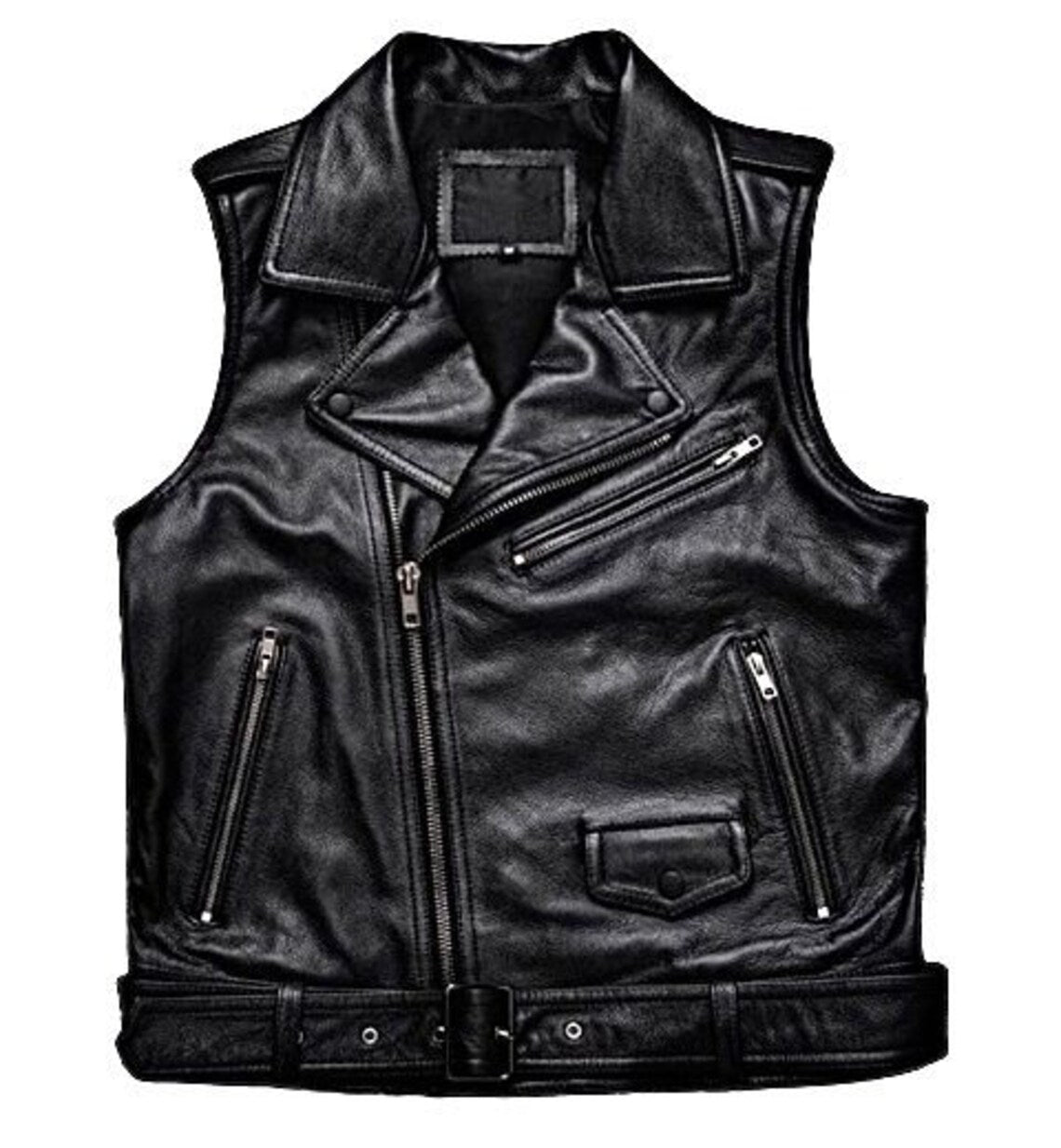 Men's Tan Brown Motorcycle Quilted Cowhide Leather Vest