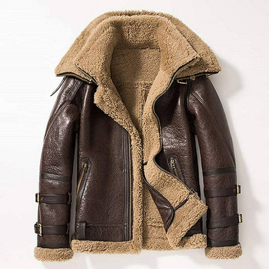 brown shearling bomber jacket