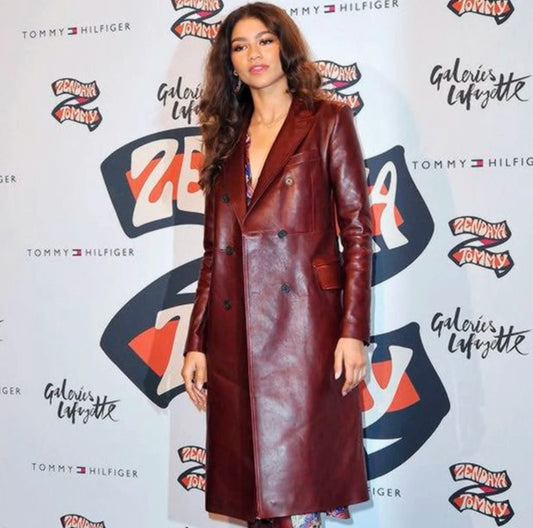 Zendaya Coleman Leather Trench Coat For Women