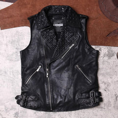 Men's Stylish Punk Vintage Sheep Leather Vest