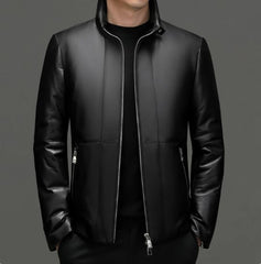 Men's Fashion Leather Jacket Stand Collar Down Jacket Sheep Skin Coat