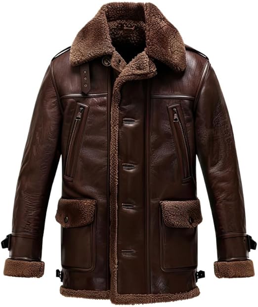 Men’s Brown Genuine Sheepskin Jacket with Sherpa Shearling Faux Fur