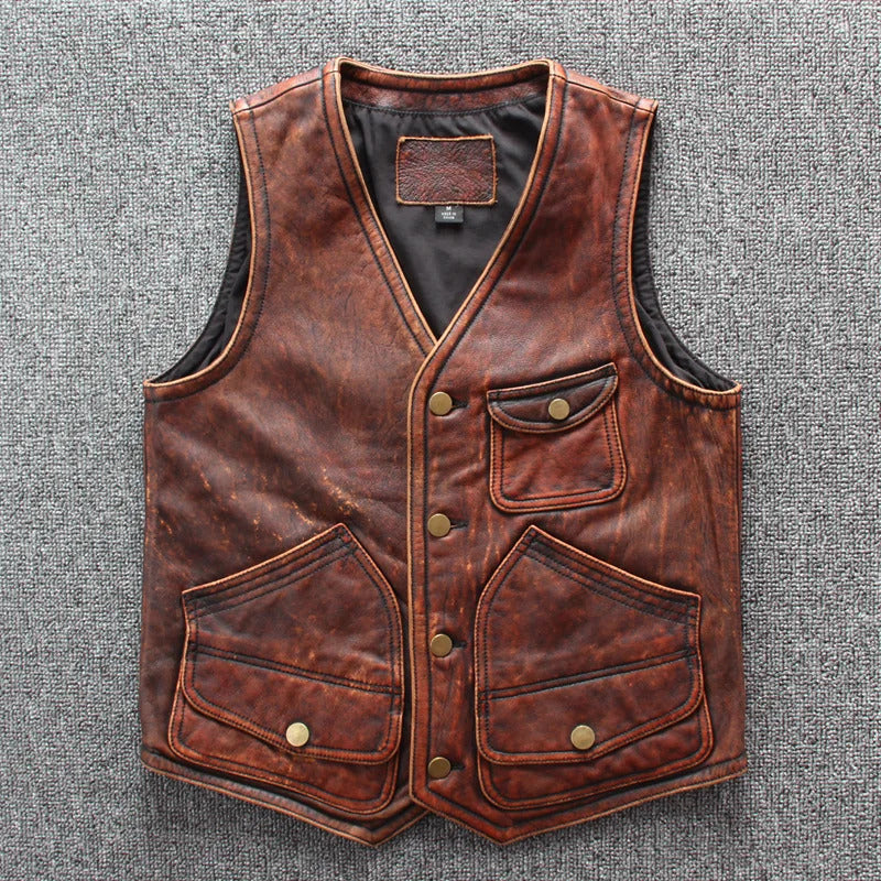 Genuine Leather Professional Motorcycle Vest: Cowhide Biker Vest