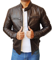 Men's Handmade Slim Fit Lambskin Leather Jacket: Best Motorcycle Biker Cafe Racing Jacket