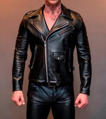 Men's Genuine Lambskin Leather Biker Jacket – Handmade Black Motorcycle Jacket