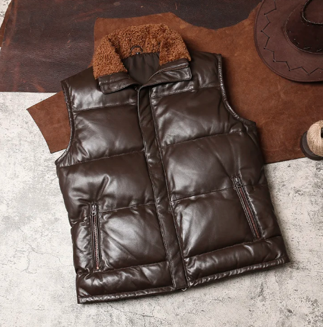 Men's Genuine Sheepskin Leather Winter Vest Jacket