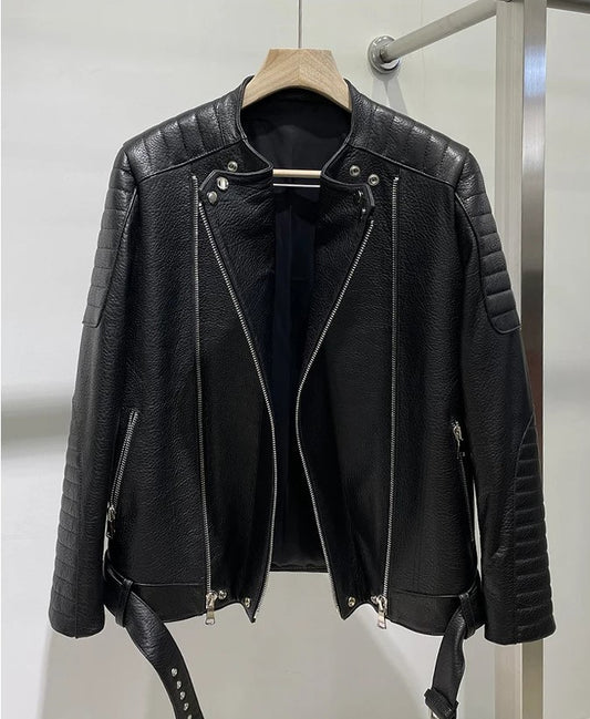 Men's Sheepskin Leather Motorcycle Jacket