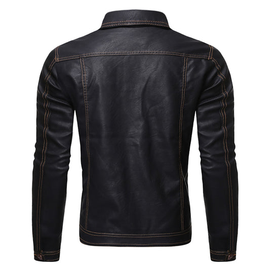 Men’s Black Biker Genuine Sheepskin Stitched Lining Turn-Down Collar Casual Classic Café Racer Fashionable Sporty Scooter Retro Rider Slim Fit Leather Jacket