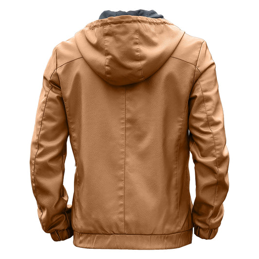 Men's Hooded Genuine Sheepskin Biker Jacket: Retro Café Racer Style