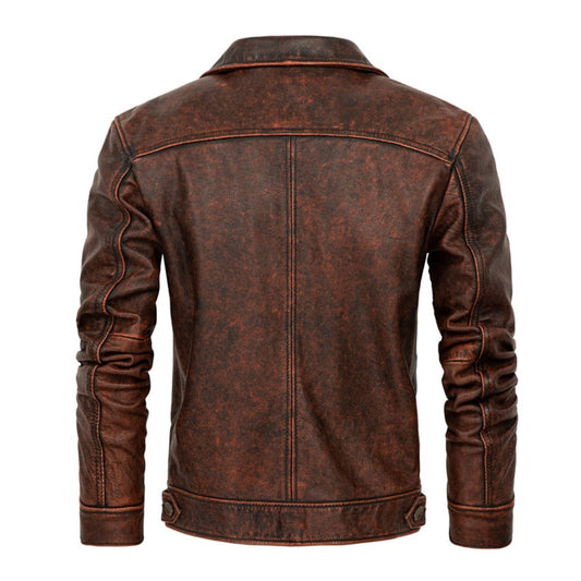 Men's Classic Genuine Cowhide Leather Coat for Autumn and Winter Warmth