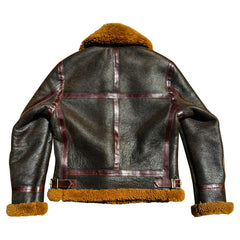 Brown B3 Aviator Genuine Sheepskin Leather Jacket: Embrace Winter with Military-Inspired Elegance