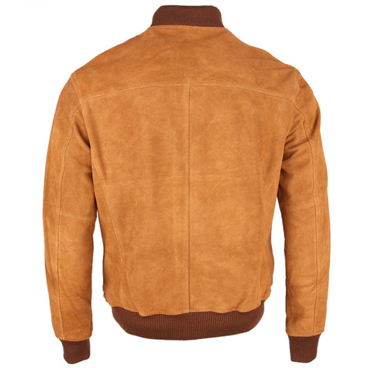 Men’s Brown Biker Bomber Genuine Suede Motorcycle Riding Casual Classic Uniform Smooth Winter Warm Leather Jacket