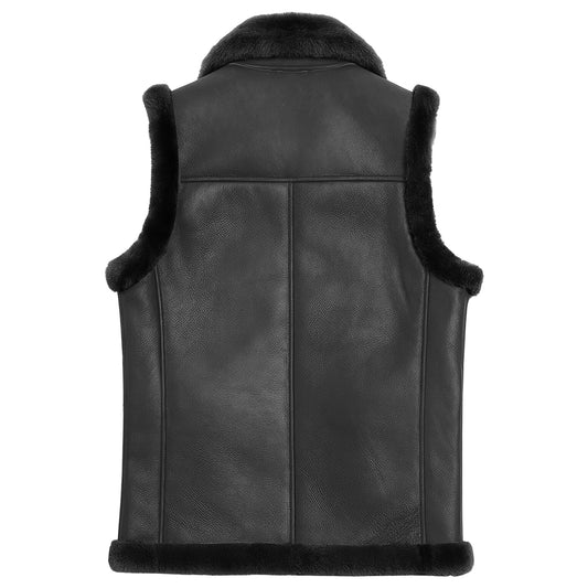 Premium Men's Black Sheepskin Sherpa Shearling Vest: Winter Warmth with Faux Fur Lining