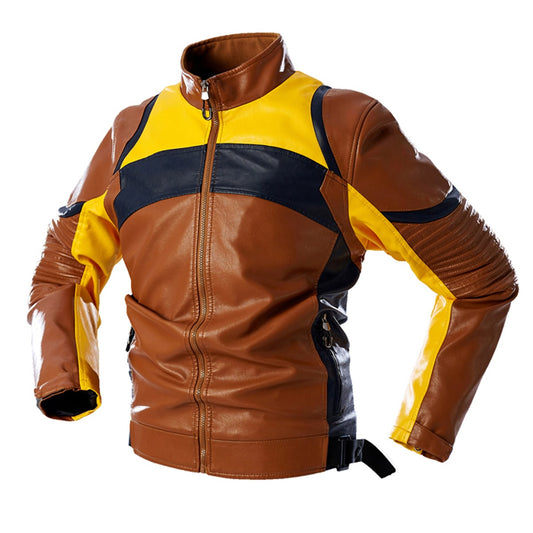 Men’s Brown Biker PU Café Racer Stand Collar Zip-Up Brown Multi Color Retro Moto Riding Sporty Casual Classic Scooter Faux Leather Jacket