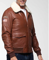 Men's Maverick Tom Cruise Pilot Flight Bomber Real Leather Jacket with Fur Collar