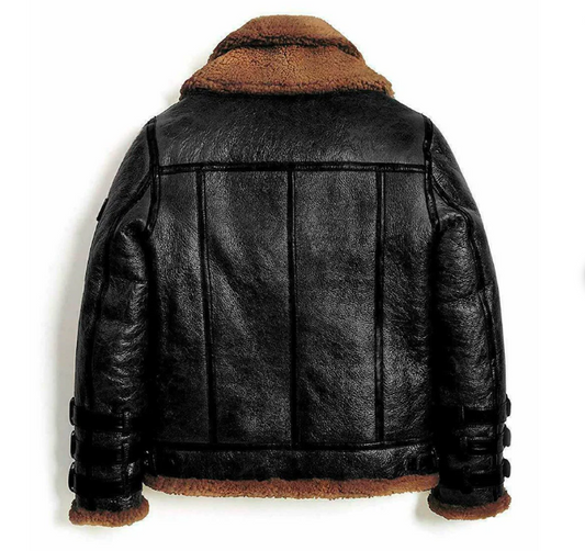 WW2 RAF Men's B3 Bomber Aviator Pilot Authentic Sheepskin Jacket with Double Fur Collar