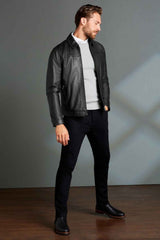 Men's Black Leather Racer Jacket