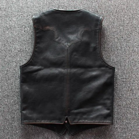 Genuine Cowhide Leather Motorcycle Biker Vest for Men