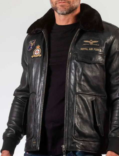 Royal Air Force Aviator Maverick Leather Jacket with Removable Fur Collar for Men