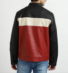 Men's Red, White, and Black Genuine Leather Jacket