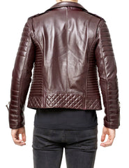 Men's Slim Fit Brown Lambskin Motorcycle Biker Leather Jacket