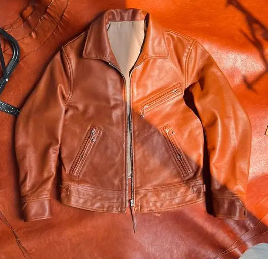 Men's Classic Rider Vintage Orange Luxury Cowhide Leather Jacket