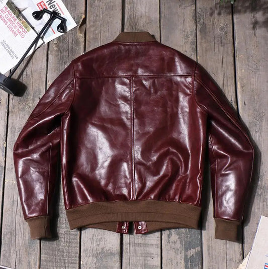 Men's Vintage Style Bomber Jacket - Genuine Cowhide Leather