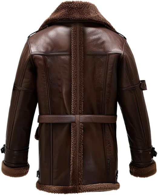 Men’s Brown Genuine Sheepskin Jacket with Sherpa Shearling Faux Fur