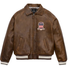 Handmade Vintage Brown Leather Military Bomber Jacket - Limited Edition