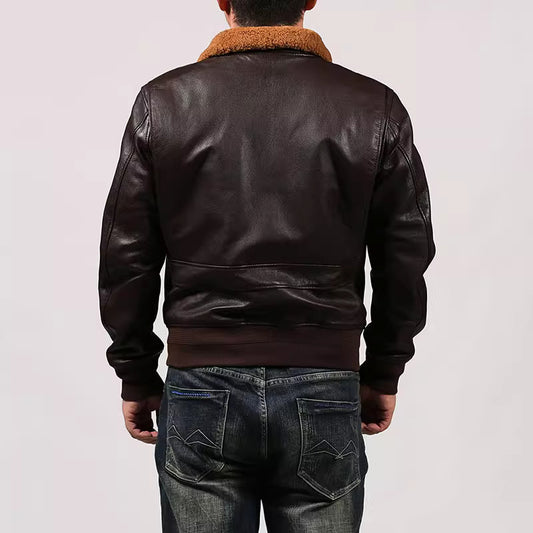 Men's Slim Fit Vintage G1 Jacket - Genuine Cow Leather with Wool Collar