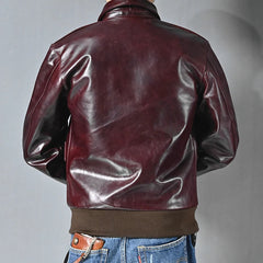 Men's Genuine Cowhide Leather Vintage Flight Jacket with Oil Wax Finish