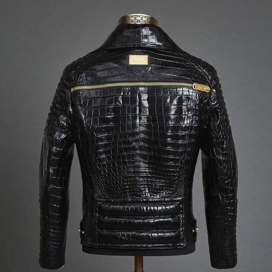 men's textured black leather jacket