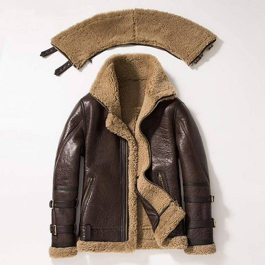 brown shearling bomber jacket