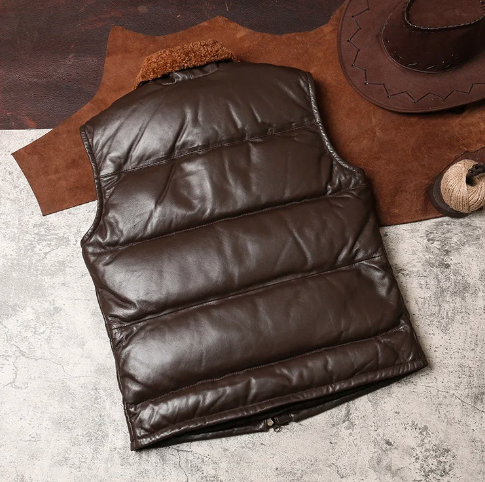 Men's Genuine Sheepskin Leather Winter Vest Jacket