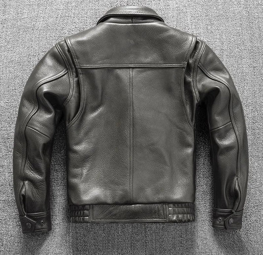 Men's Classic Casual Waxed Cowhide Leather Jacket