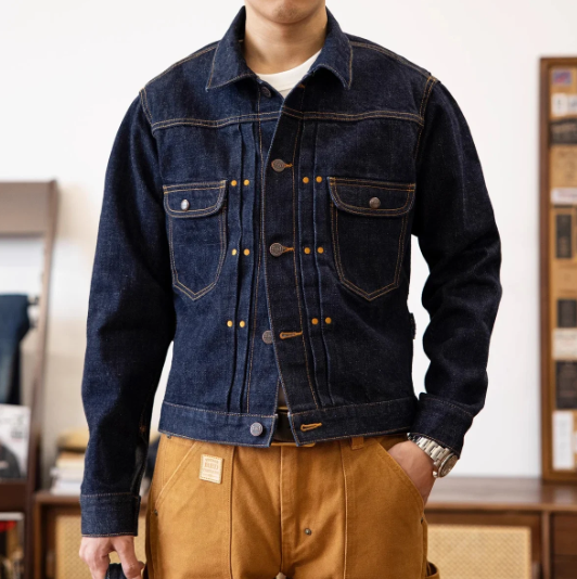 11MJ Men's Rugged Wear Selvedge Denim Jacket: Unlined Western Jean Outerwear