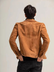 Men's Vintage Suede Sheepskin Motorcycle Jacket Short Coat with Zipper