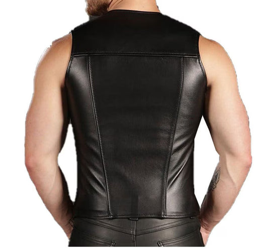 Men's Black Leather Vest